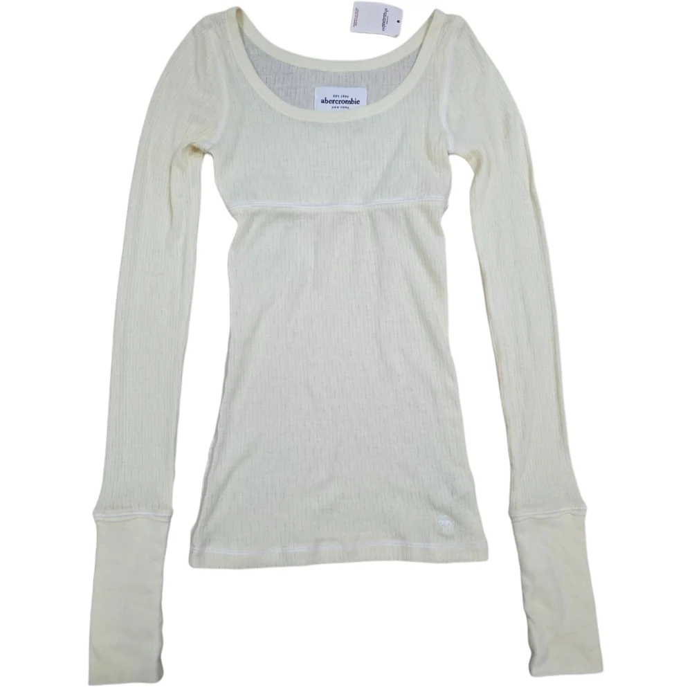Abercrombie Vintage Babydoll NWT Light Yellow Long Sleeve Ribbed Top - Picture 3 of 4